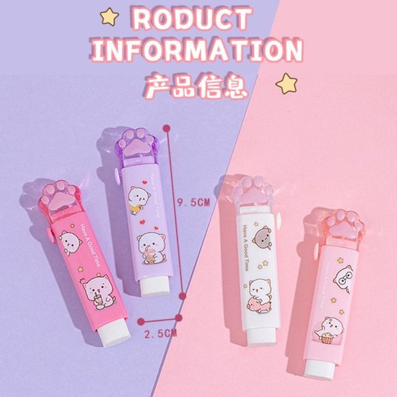 Kawaii Peach Cat Push & Pull Eraser - Picture 8 of 8